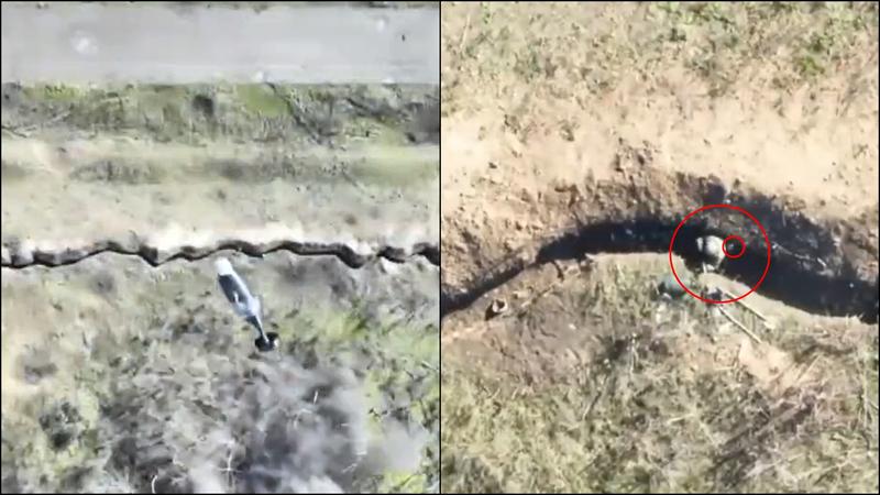 Photo of video | Momentul în care o grenadă lansată din dronă nimerește pe umărul unui soldat rus care trage din tranșee